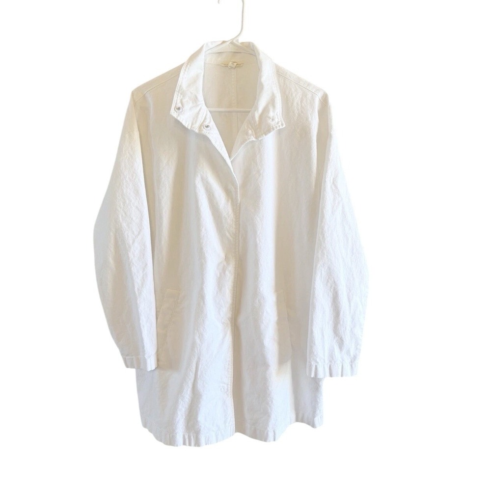 Eileen Fisher Cotton Hemp Jacket Women's Small Snap Closure White Lightweight